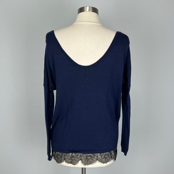 Joie Yael Womens Blue Lace Hem Sweater Cashmere Relaxed Scoop Back size Small - Picture 9 of 15